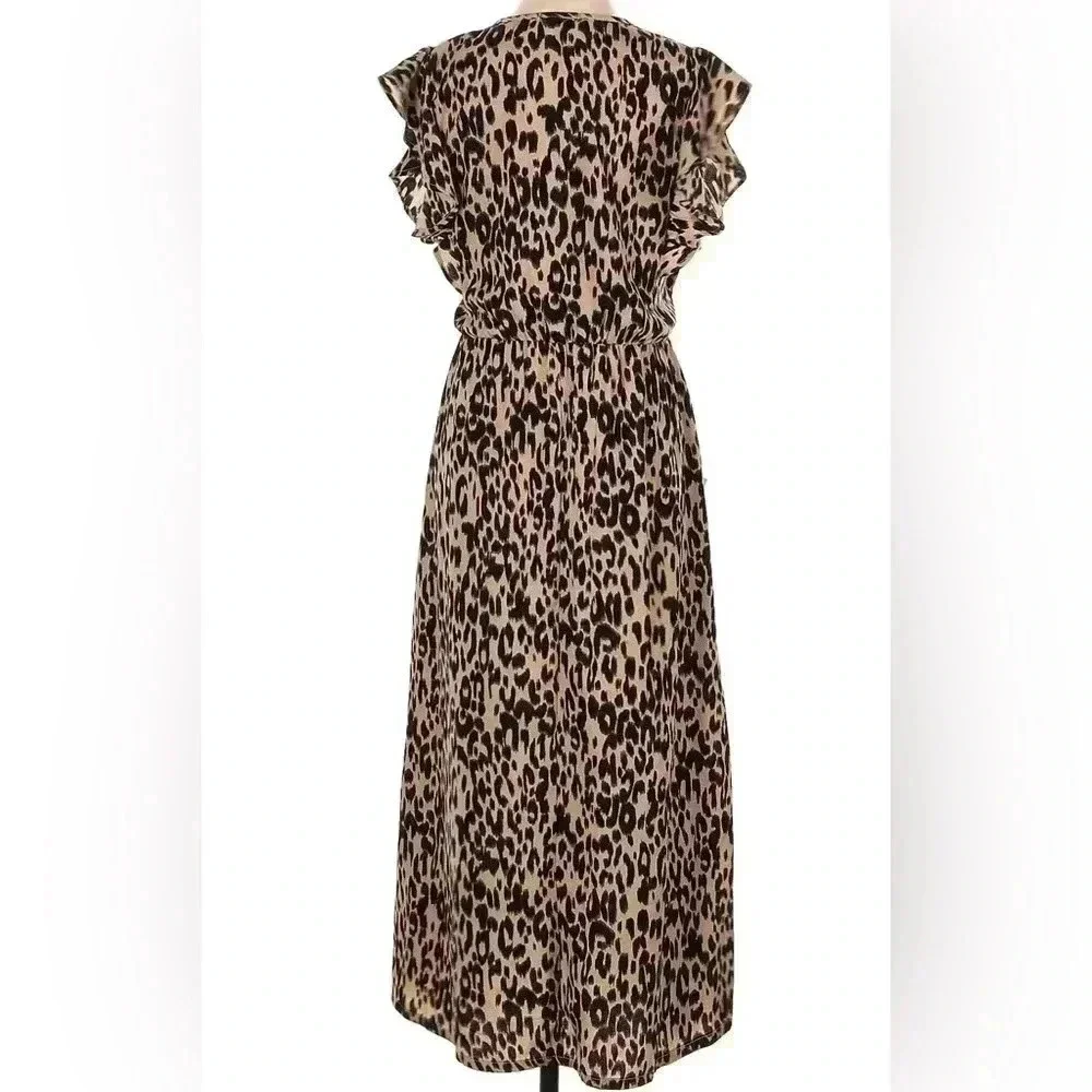 Sienna Sky Women's Leopard Print Ruffle Midi Dress Size Small